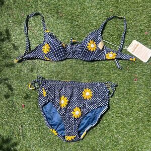 NWT 70s 2 Pc Daisy Polka Dot Swimsuit